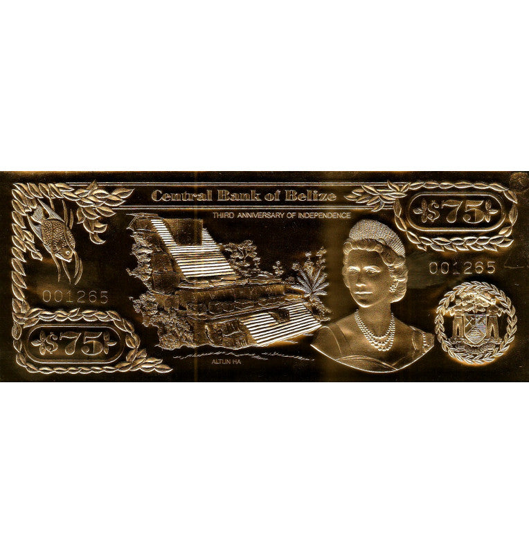 Belice 75 Dólares 1984 ND Pick C51 (Laminados en Oro) Serial 4 dígitos